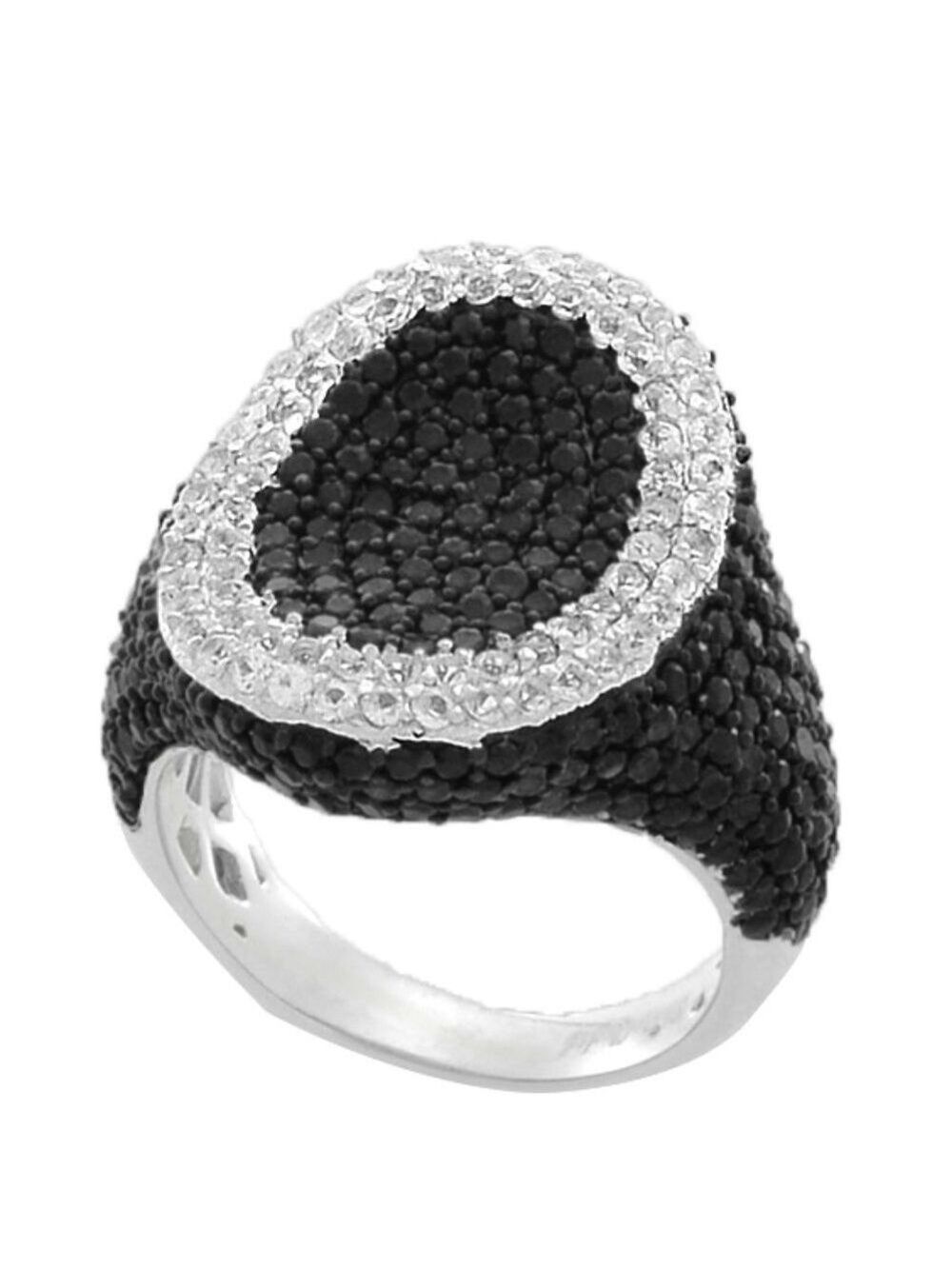 Black Spinel & White Topaz Vintage-Inspired size 7 Ring